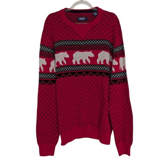 Chaps Polar Bear Sweater Mens Size Large Red Christmas Holiday Cotton Crew Neck - Picture 1 of 9